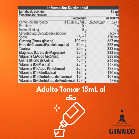 JARABE PRESTO MULTIVITAMINICO CON TAURINA, 240mL SABOR NARANJA