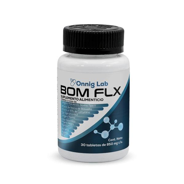 BOM FLX Colágeno Tipo II para Articulaciones – Curcumina 95%, Boswellia, Ácido Hialurónico, Colágeno Marino, Bromelina, Magnesio y Silicio – Soporte para Cartílago, Movilidad y Flexibilidad – 30 Capletas